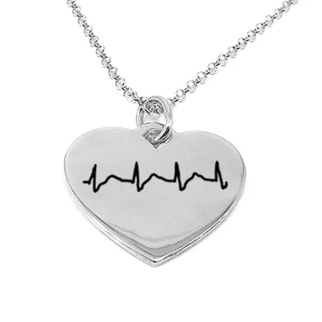 Ασημένιο επιπλατινωμένο κολιέ με το δικό σας καρδιογράφημα χαραγμένο σε καρδιά