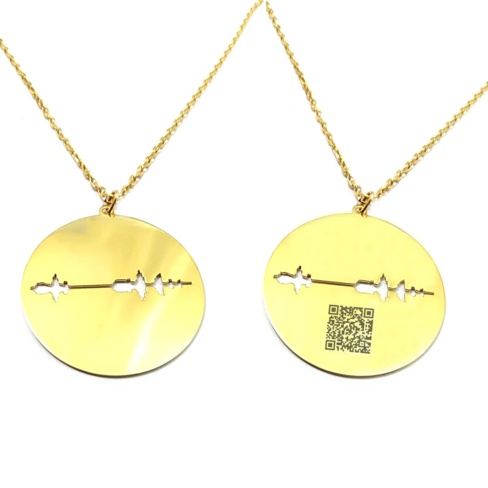 Κολιέ με κομμένη κυματομορφή ενός ήχου σε ασημένια επιχρυσωμένη πλακέτα