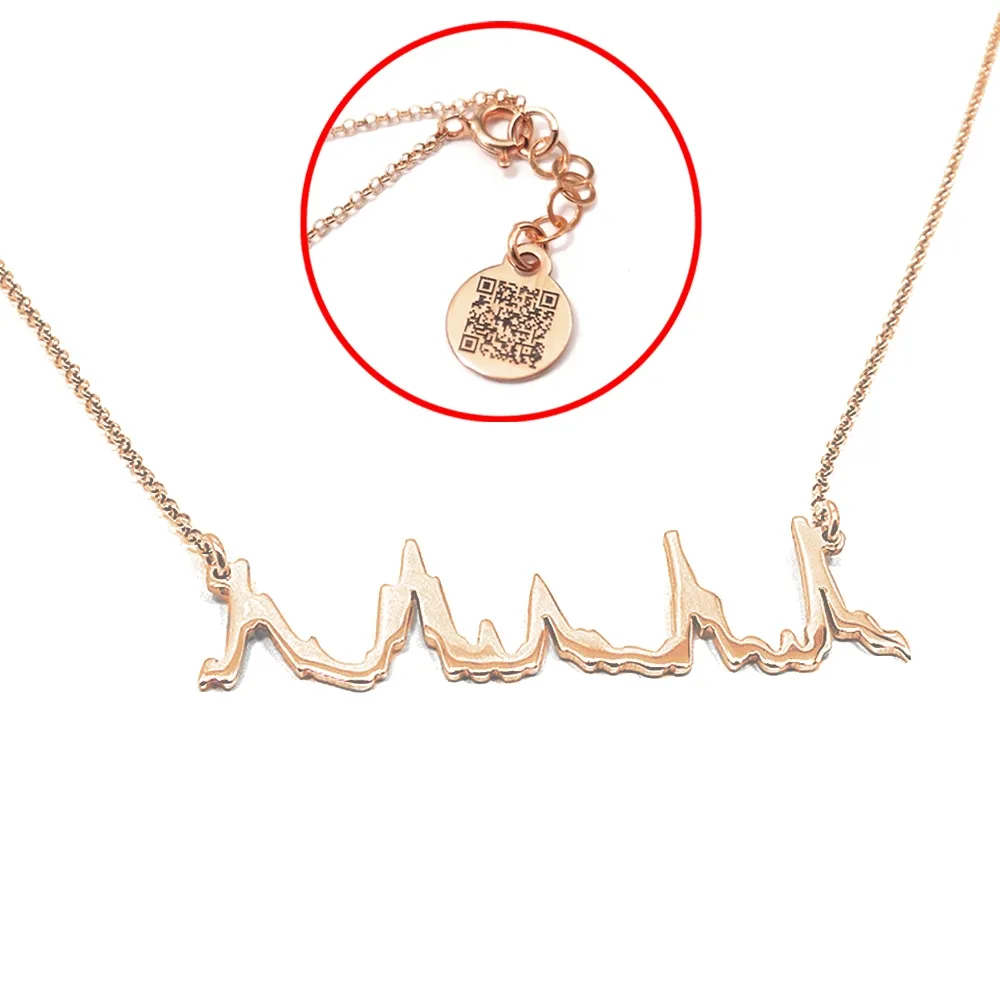 Silver rose gold plated necklace with cut soundwave of your audio recording