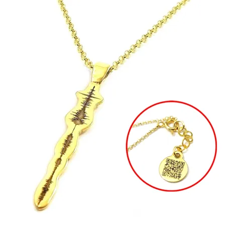 Silver gold plated soundwave necklace and QRcode on chain end, stainless steel chain