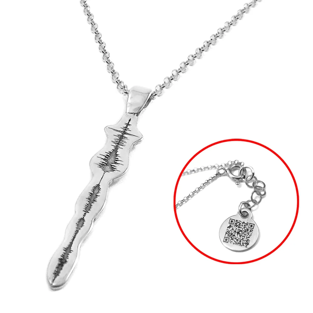 Silver platinum plated soundwave necklace and QRcode on chain end, stainless steel chain Silver platinum plated soundwave necklace and QRcode on chain end, stainless steel chain