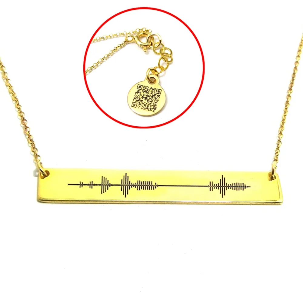 Silver gold plated soundwave necklace and QRcode on chain end, stainless steel chain Silver gold plated soundwave necklace and QRcode on chain end, stainless steel chain