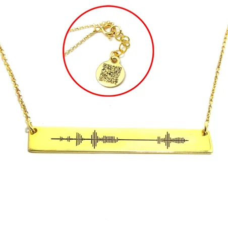 Silver gold plated soundwave necklace and QRcode on chain end, stainless steel chain