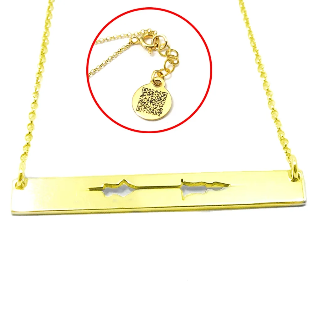 Silver gold plated cut soundwave necklace and QRcode on chain end, stainless steel chain Silver gold plated cut soundwave necklace and QRcode on chain end, stainless steel chain