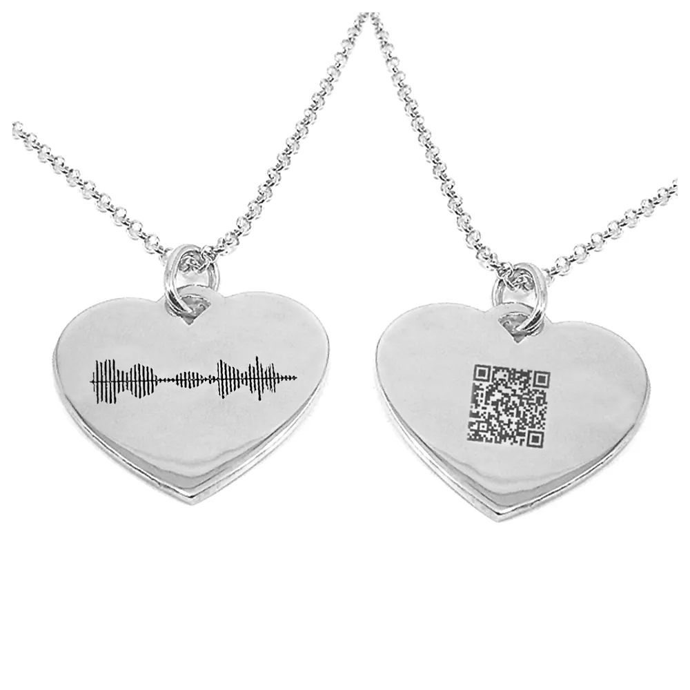 Silver platinum plated soundwave necklace and QRcode engraved Silver platinum plated soundwave necklace and QRcode engraved
