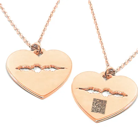 Silver rose gold plated cut soundwave heart  necklace and QRcode engraved