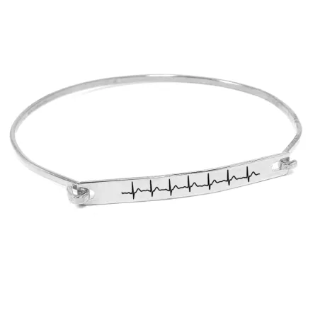 Ασημένιο επιπλατινωμένο βραχιόλι χειροπέδα με το δικό σας καρδιογράφημα χαραγμένο