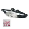 Silver platinum plated double wrapped bracelet with engraving of children's drawing with a black cord Silver platinum plated double wrapped bracelet with engraving of children's drawing with a black cord
