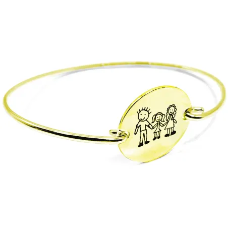 Silver gold plated bangle bracelet with engraving of children's drawing