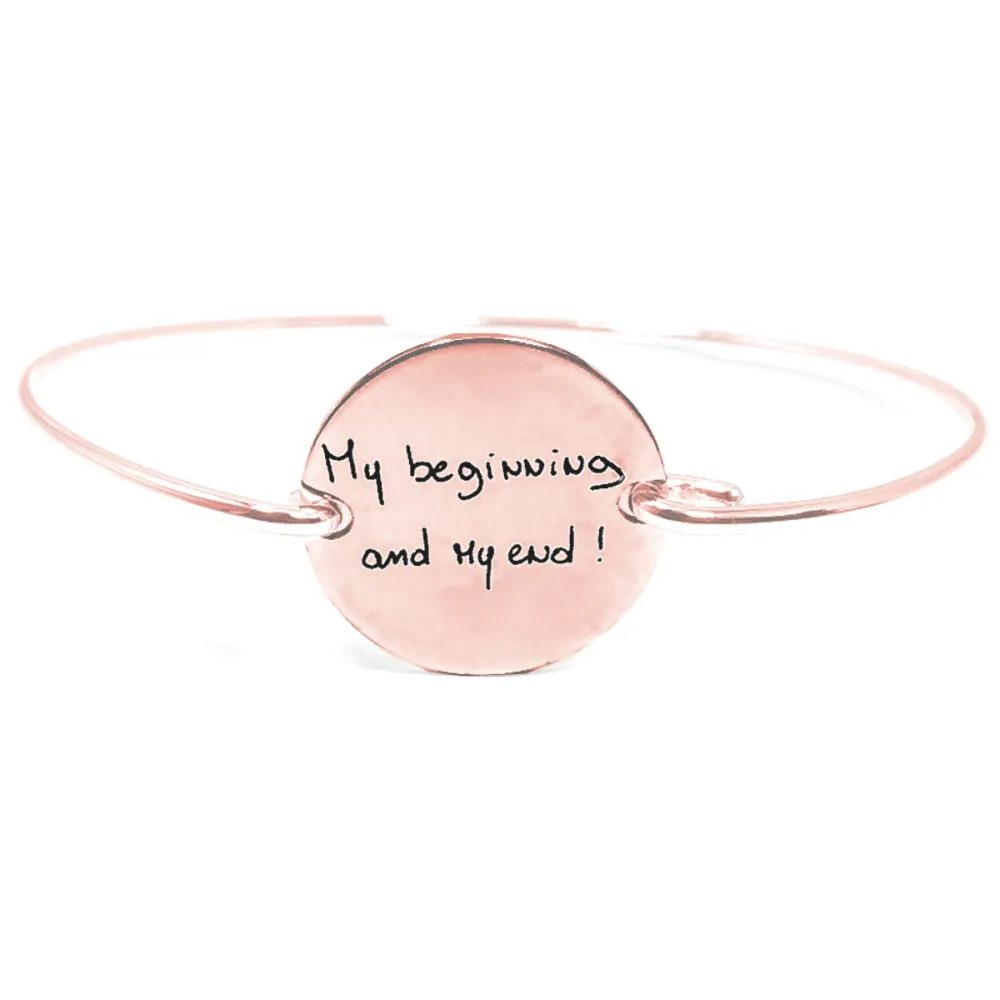 Silevr rose gold plated bangle bracelet with engraving of your handwriting