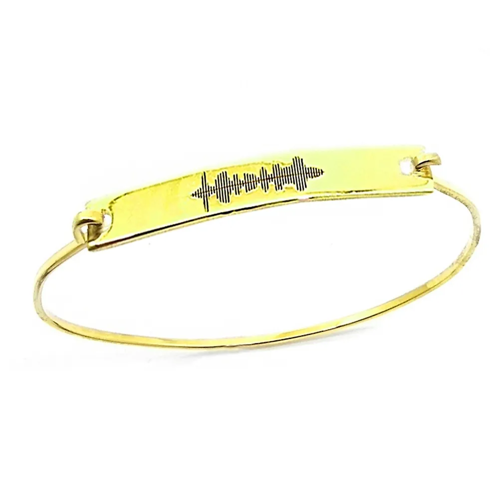 Silver gold plated bangle bracelet with soundwave + QRcode engraved on the other side Silver gold plated bangle bracelet with soundwave + QRcode engraved on the other side