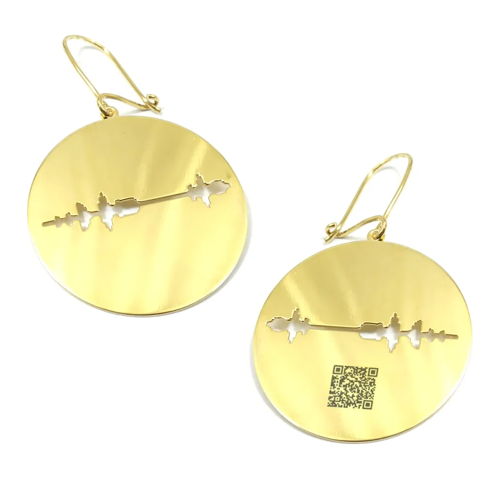 Gold plated sterling silver cut soundwave earrings