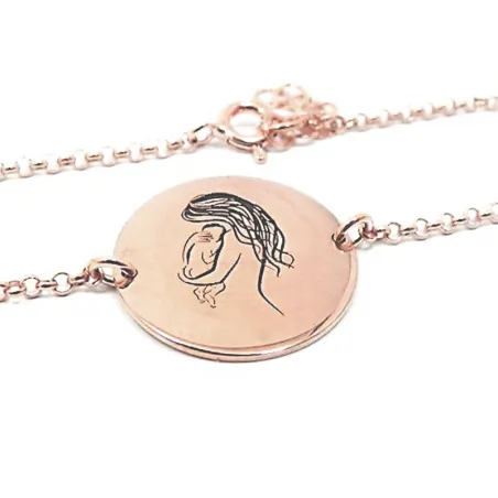Bracelet with a mommy holding baby in her arms and engraved date