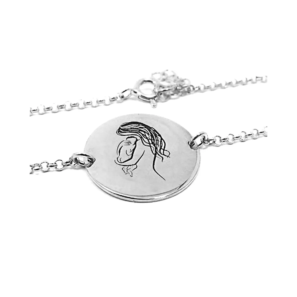 Bracelet with a mommy holding baby in her arms and engraved date