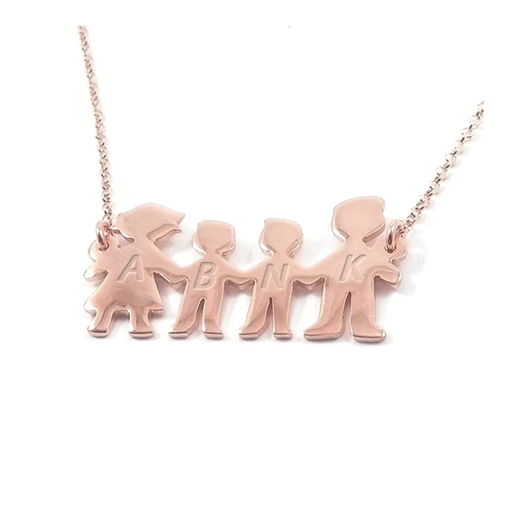 Silver rose gold plated necklace with your family figures and their monograms Silver rose gold plated necklace with your family figures and their monograms