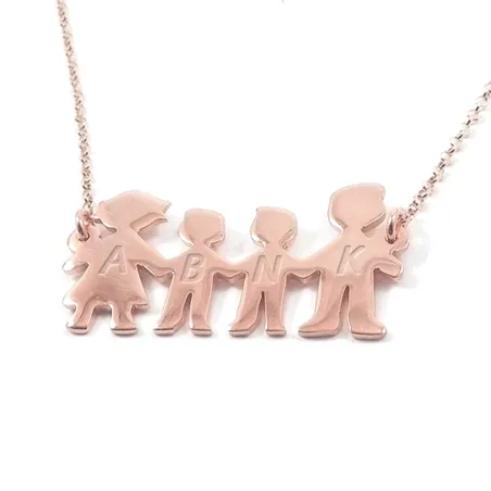 Silver rose gold plated necklace with your family figures and their monograms