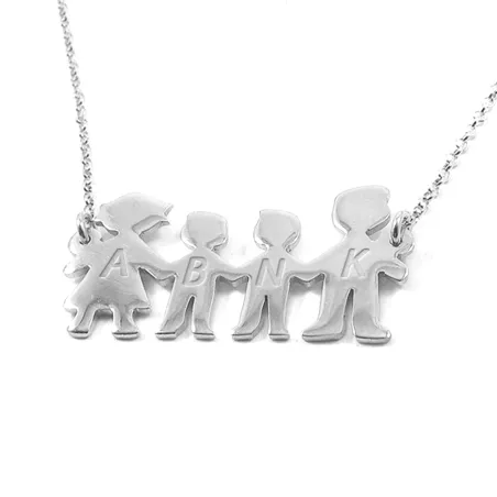 Silver platinum plated necklace with your family figures and their monograms