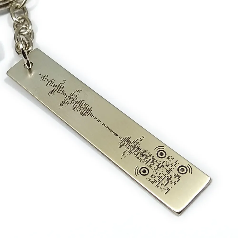 Silver personal soundwave keychain + QRcode engraved Silver personal soundwave keychain + QRcode engraved