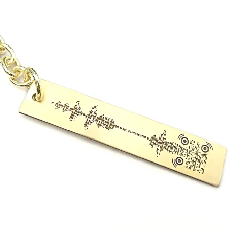 Nickel silver personal soundwave keychain + QRcode engraved