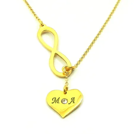 Κολιέ με άπειρο, καρδιά με 2 μονογράμματα και swarovski