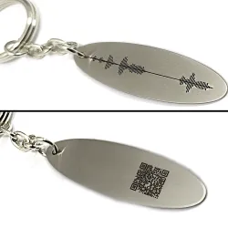 Personal soundwave keychain, nickel silver oval tag + QRcode engraved