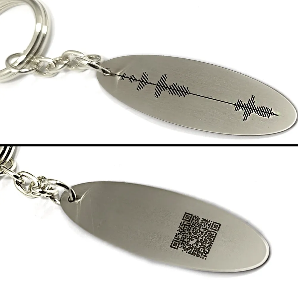 Personal soundwave keychain, nickel silver oval tag + QRcode engraved Personal soundwave keychain, nickel silver oval tag + QRcode engraved