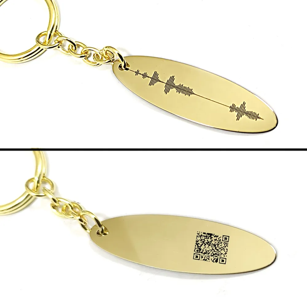 Personal soundwave brass oval keychain + QRcode engraved Personal soundwave brass oval keychain + QRcode engraved