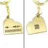 Brass piano keychain with your personal message soundwave + QRcode engraved