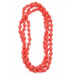 Long Silk fabric necklace and wooden beads