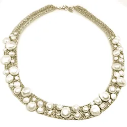 Handmade necklace with knitted wire, silver, steel and pearls