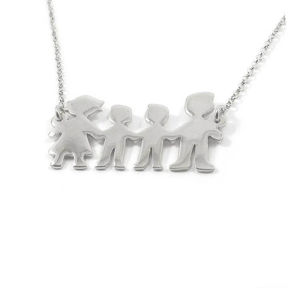 Necklace with your family figures on platinum plated silver