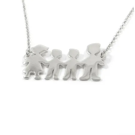 Necklace with your family figures on platinum plated silver