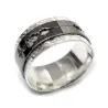Sterling silver ring 10mm with sound waveform on a spinner with a black finish Sterling silver ring 10mm with sound waveform on a spinner with a black finish