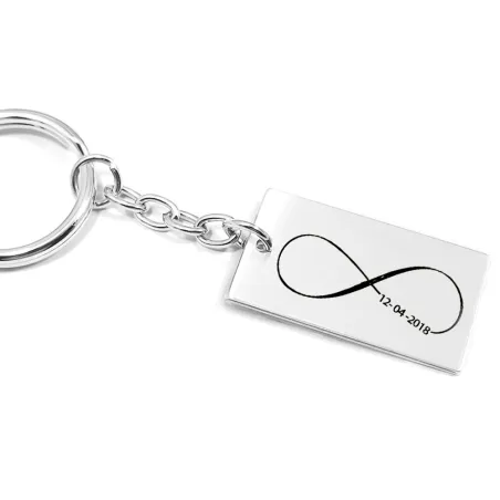 Keychain with sterling silver plate engraved with infinity and date