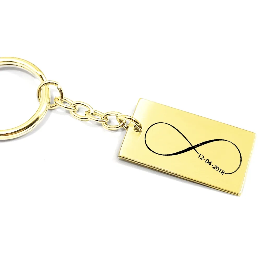 Keychain with brass plate engraved with infinity and date