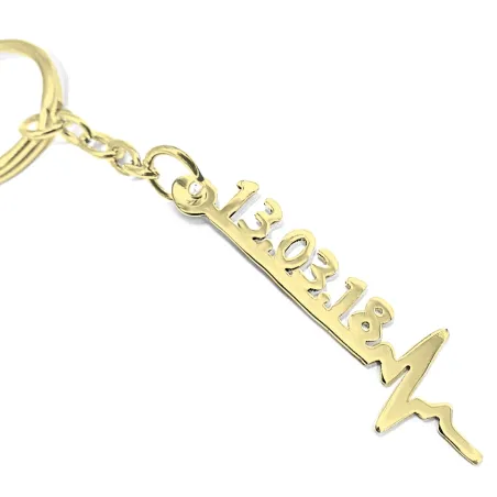 Sterling silver keychain with date on a heartbeat