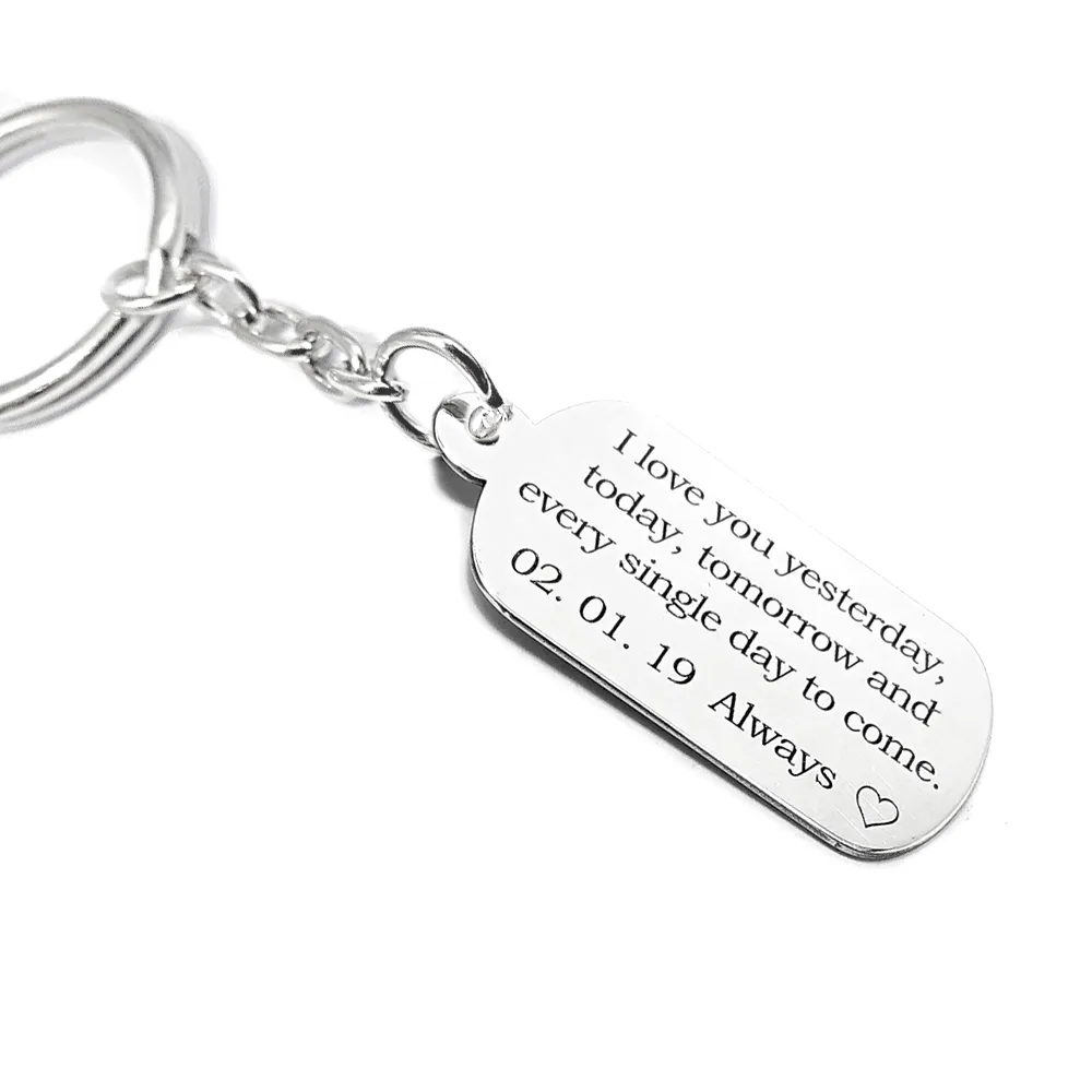 Keychain with sterling silver plate - "I love you always..." and your date Keychain with sterling silver plate - "I love you always..." and your date