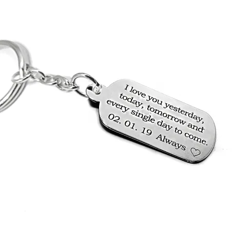 Keychain with nickel silver plate - "I love you always..."  and your date