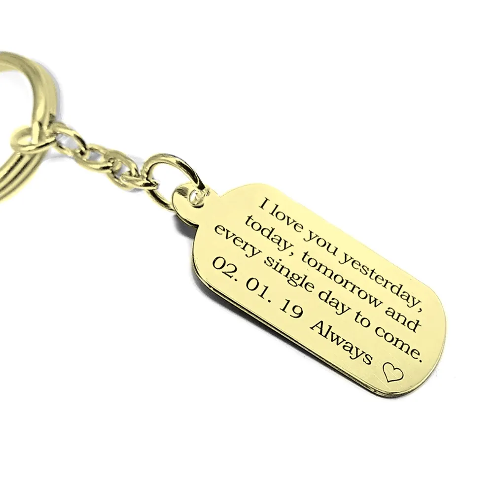 Keychain with brass plate - "I love you always..."  and your date