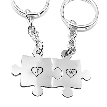 Double keyring with sterling silver puzzle pieces with monograms