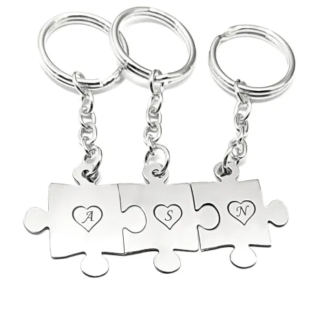 Triple keyring with sterling silver puzzle pieces with monograms
