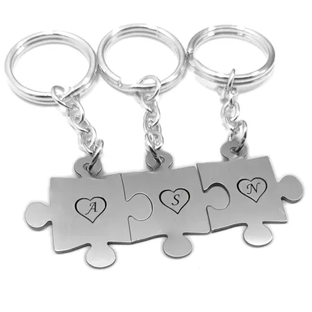 Triple keyring with nickel silver puzzle pieces with monograms