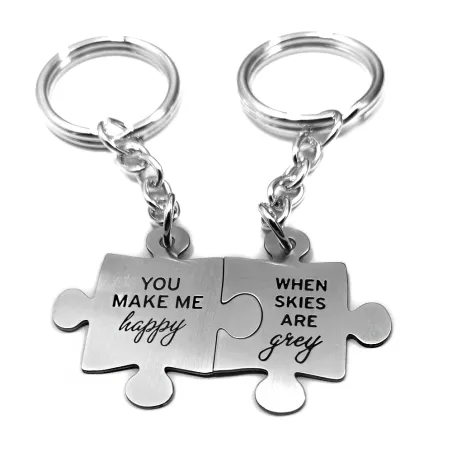 Double keyring with nickel silver puzzle pieces "You make me happy..."