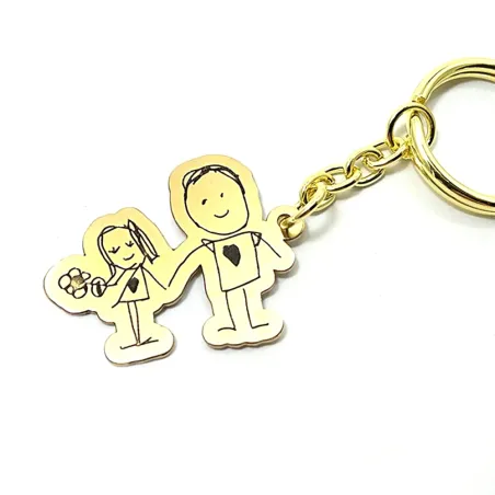 Μπρελόκ από ορείχαλκο με χάραξη παιδικής ζωγραφιάς, ατσάλινος κρίκος