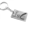 Nickel silver plate keychain with engraved drawing, stainless steel keyring