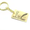 Brass plate keychain with engraved drawing, stainless steel keyring