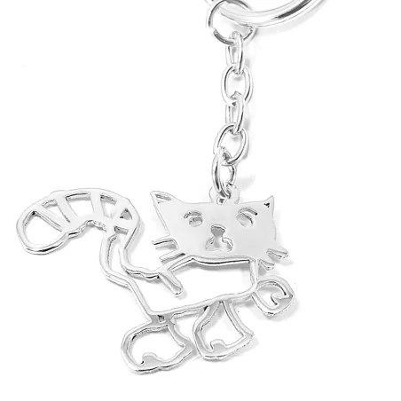 Sterling silver keychain with cut drawing, stainless steel keyring