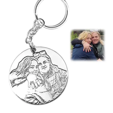 Μπρελόκ με χάραξη φωτογραφίας σε δισκάκι από ασήμι 925, ατσάλινος κρίκος