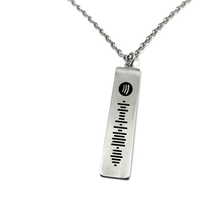 Silver platinum plated soundwave necklace with Spotify code engraved, stainless steel chain
