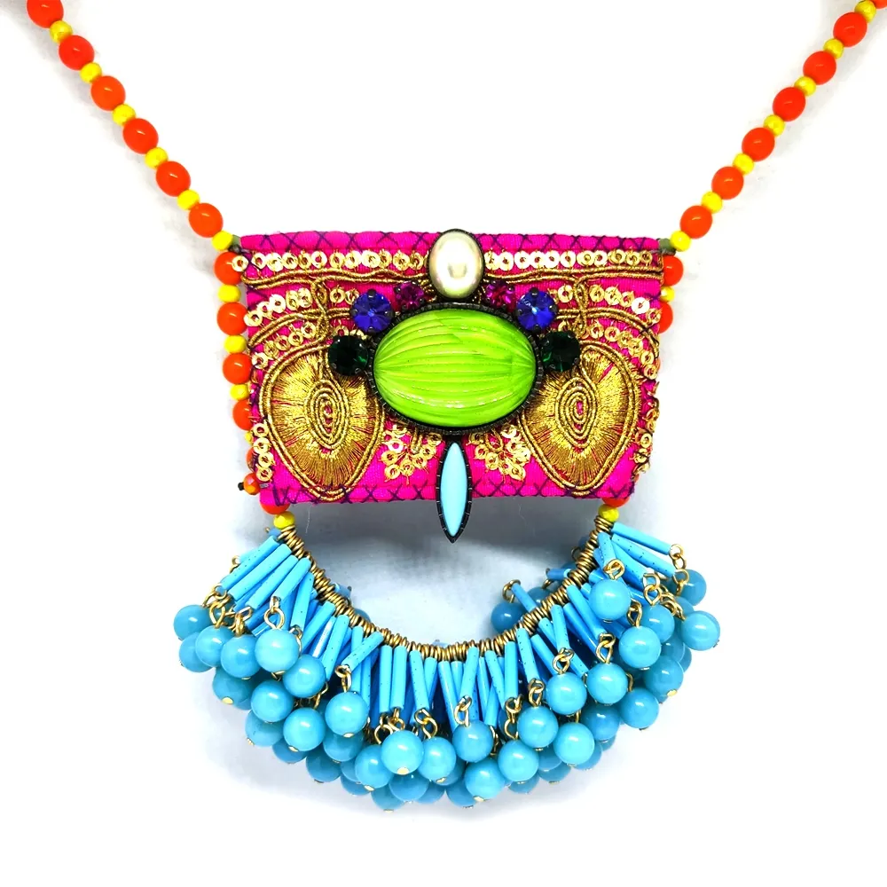 Handmade beaded necklace with fabric Handmade beaded necklace with fabric